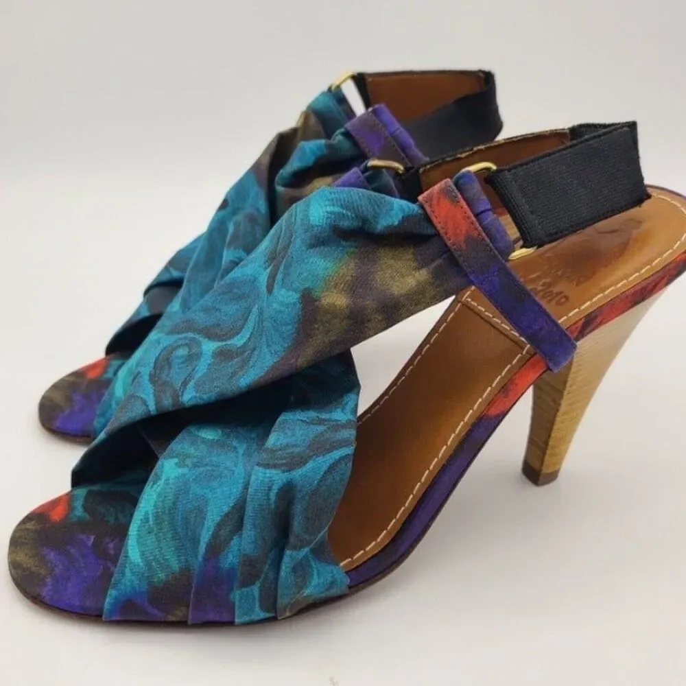 LANVIN Heels sandals Paris Ete 2010 Slingback Rare blue Fabric  Sz 6 5 7 37.5